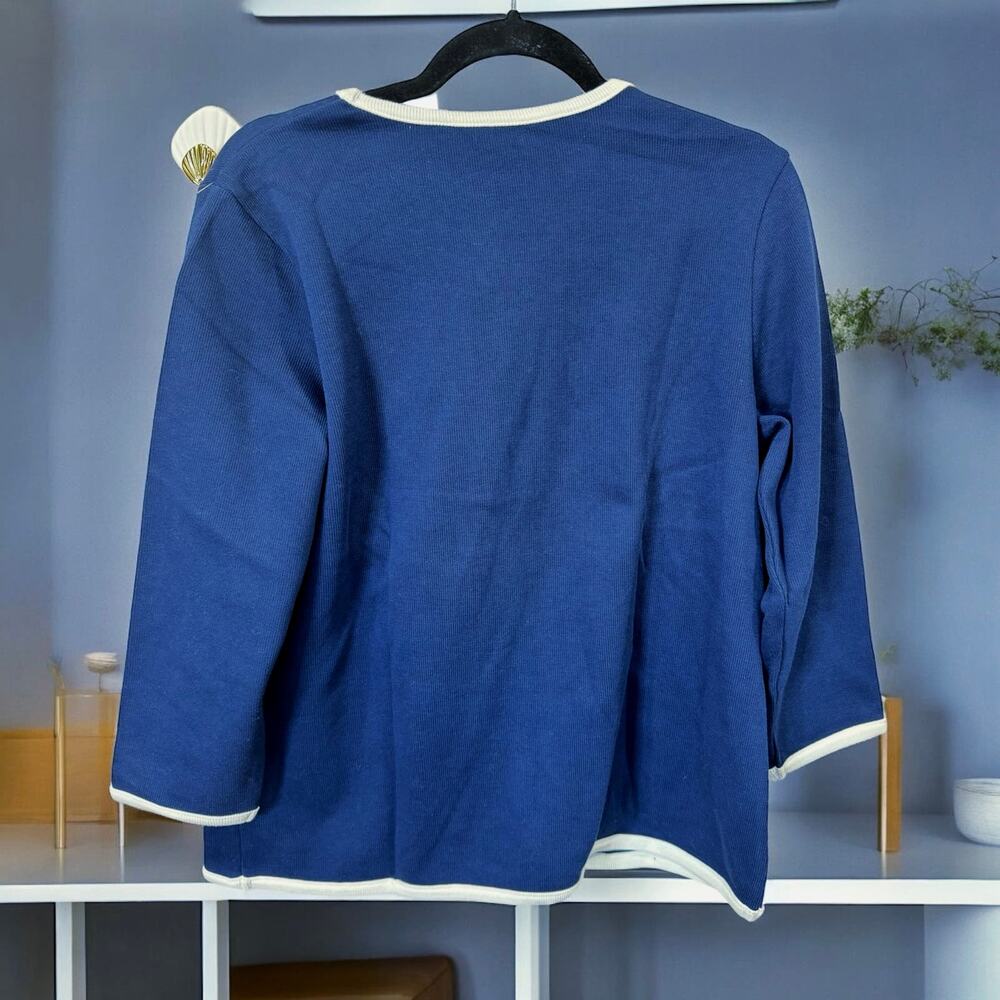 New Bob Mackie Button Cardigan Blue White Size Medium - Picture 3 of 7